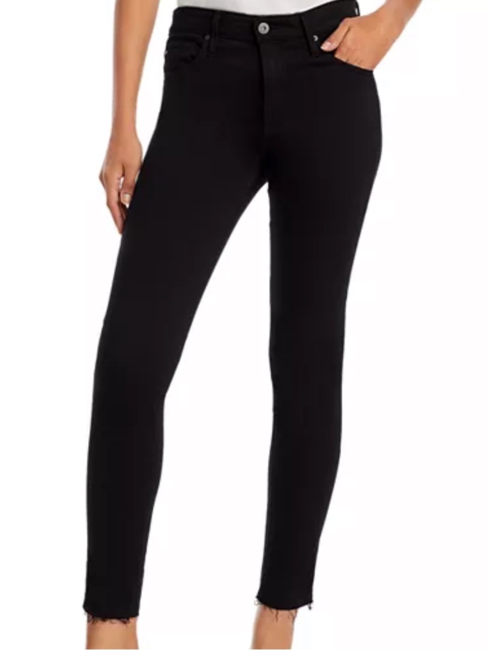 AG Farrah High Rise Raw Hem Ankle Skinny Jeans in Black Ink